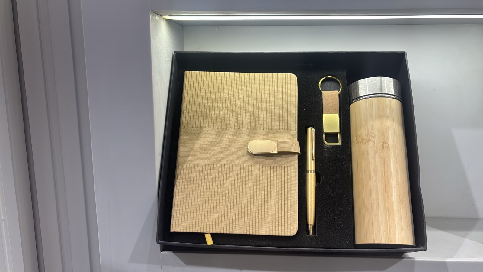 4-in-1 corporate joining kit with keychain and card holder for Neemrana employees